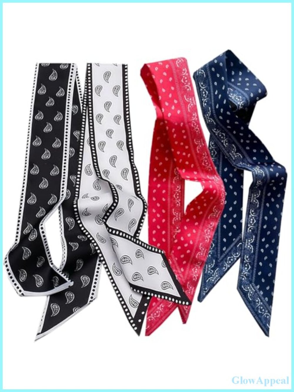 Fashion Skinny Silk Scarves for Women 4 Pack Head Neck Bag